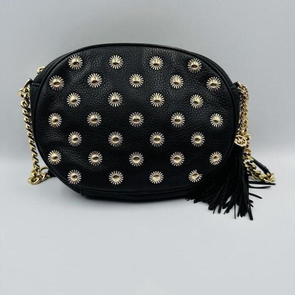MICHAEL KORS GINNY STUDDED Medium MESSENGER CROSSBODY black bag starburst studs - Picture 10 of 16